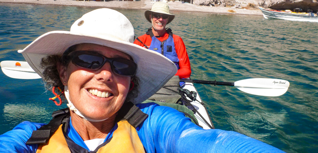Kayakers paddling on Baja sea kayaking tour