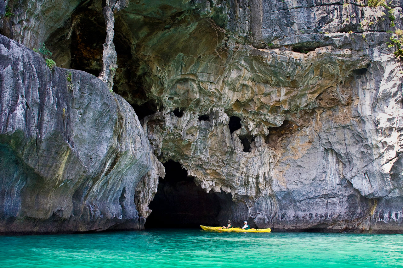 Entering a Sea Cave, Kayaking Halong Bay