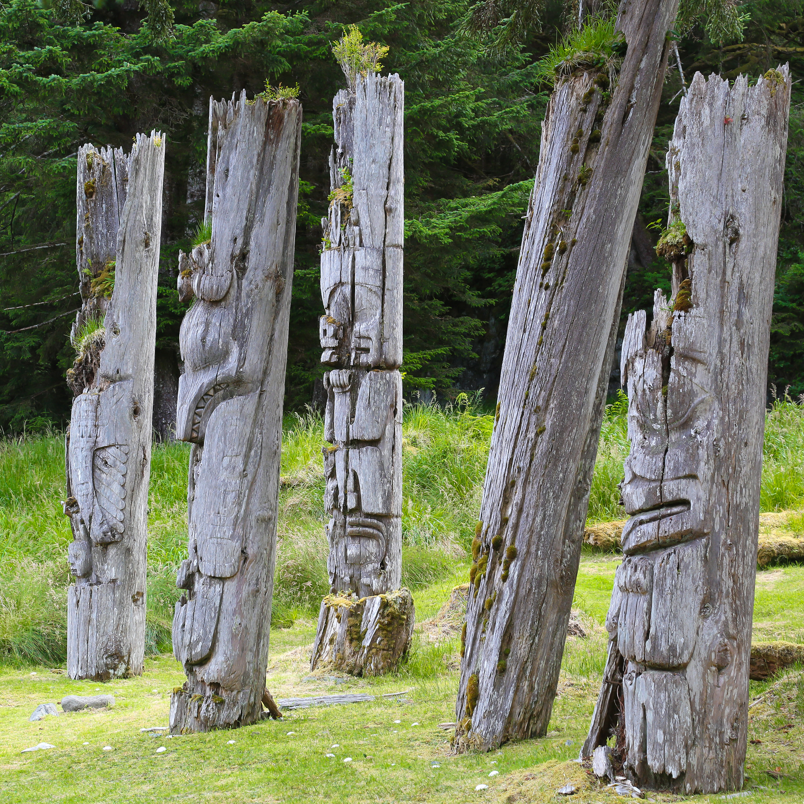 Haida Totem Poles at Skung Gwaii Village