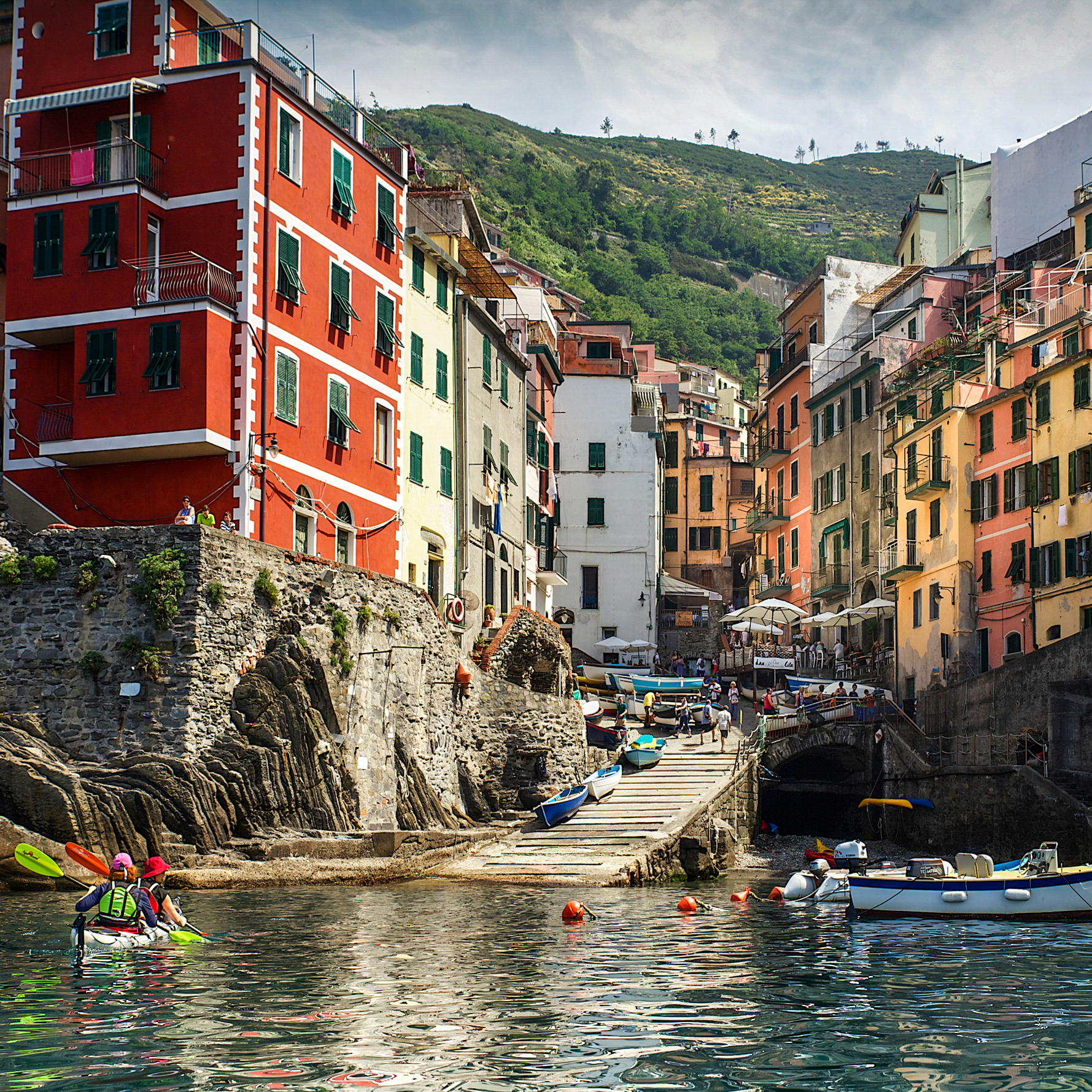Cinque Terre Kayaking Tour Approaching  the Village of Riomaggiore