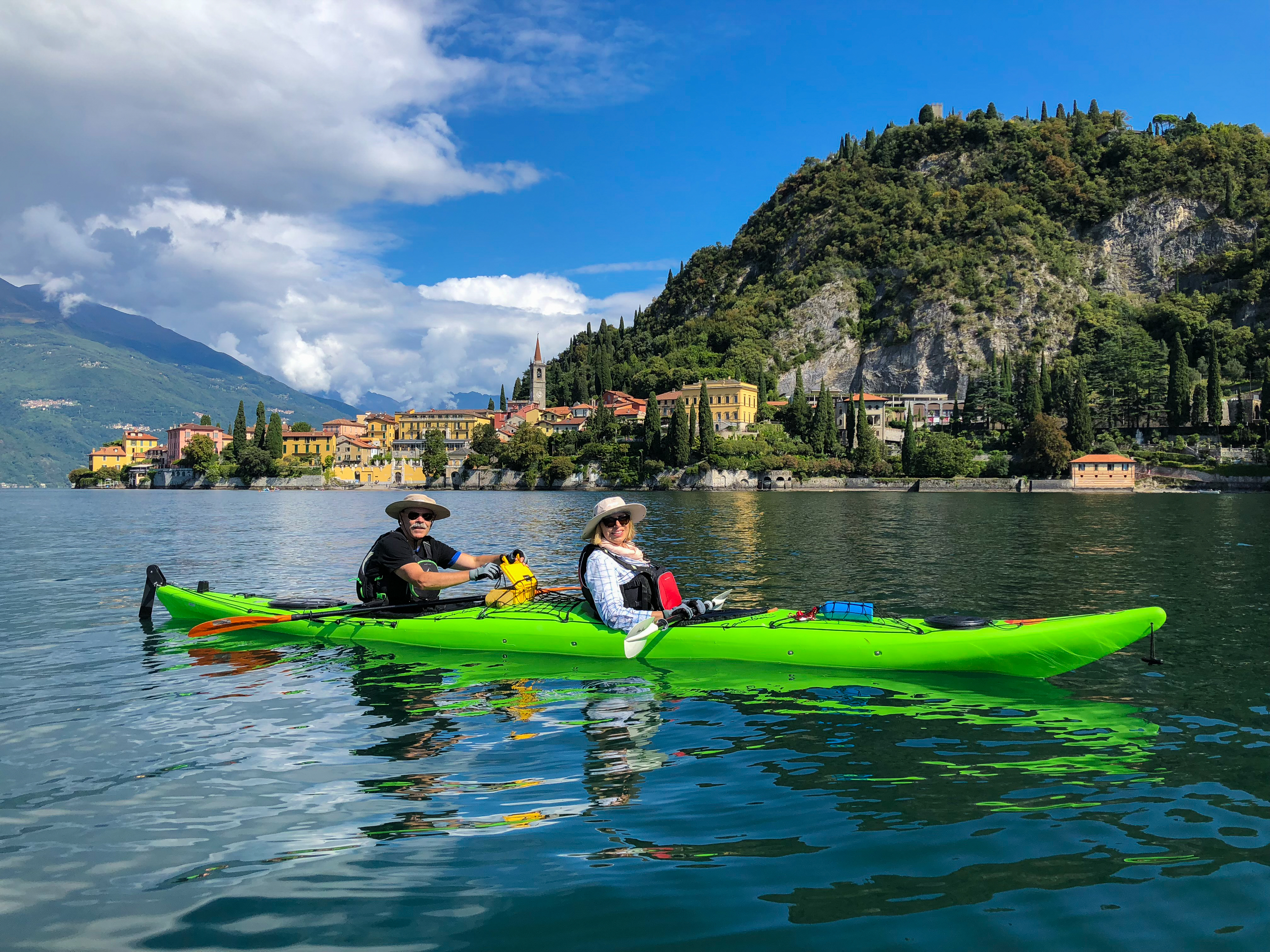 Italian Lake District kayaking happy kayakers.